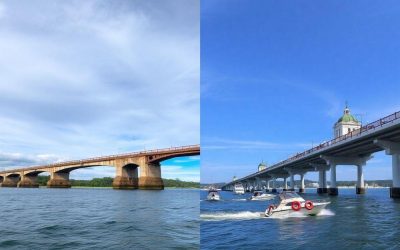 Ponte Hercílio Luz antes e depois da reforma em Florianópolis